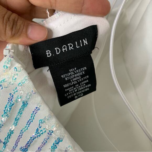 B Darlin white fringe sequin slit front maxi dress homecoming prom bridal shower - Picture 9 of 10